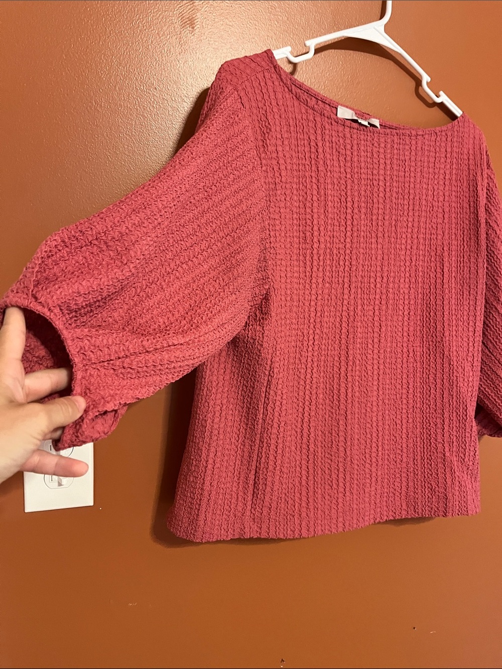 LOFT Puff-Sleeve Boatneck Blouse in Dusty Rose - Picture 3 of 4